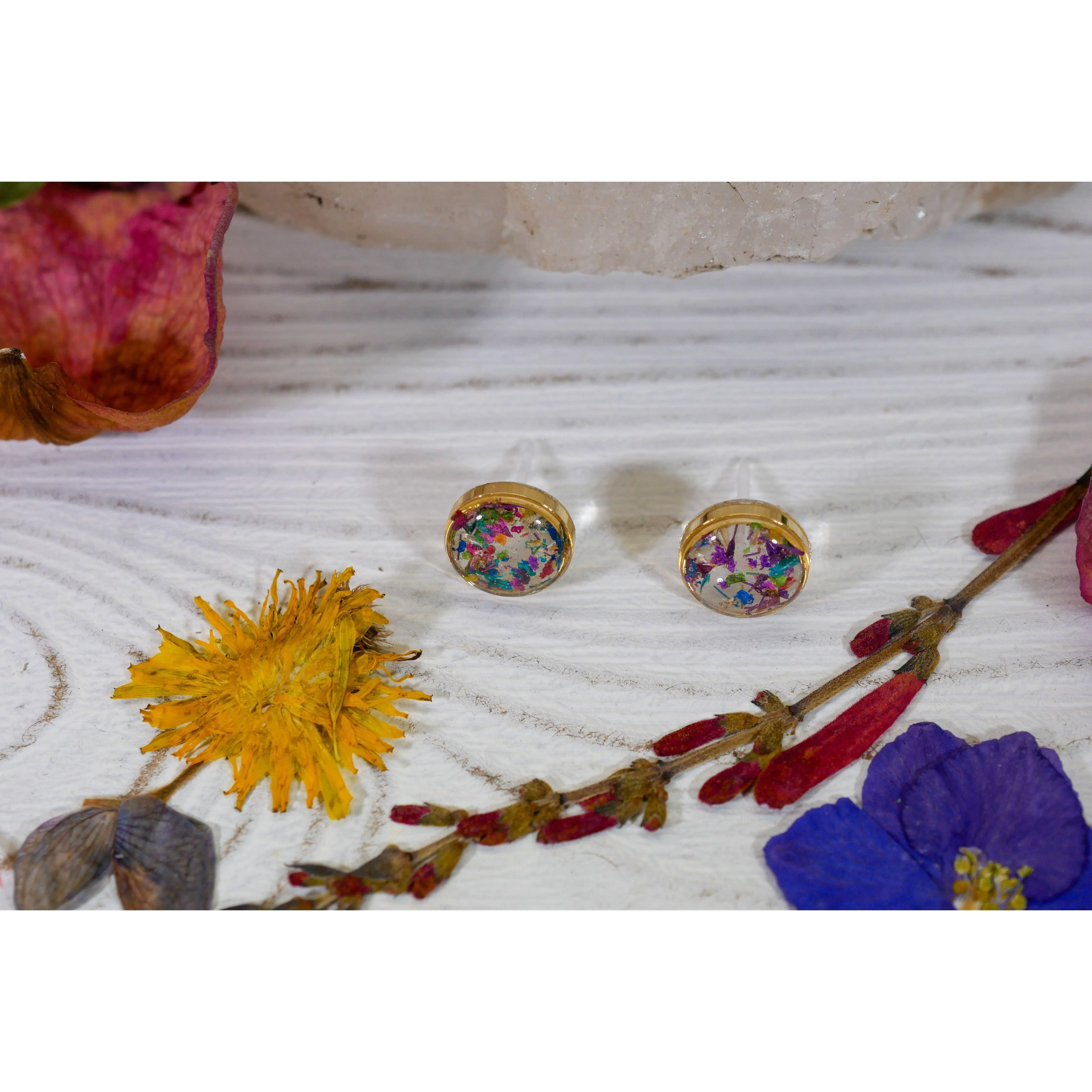 Tiny  Flowerfetti  rainbow stud earrings