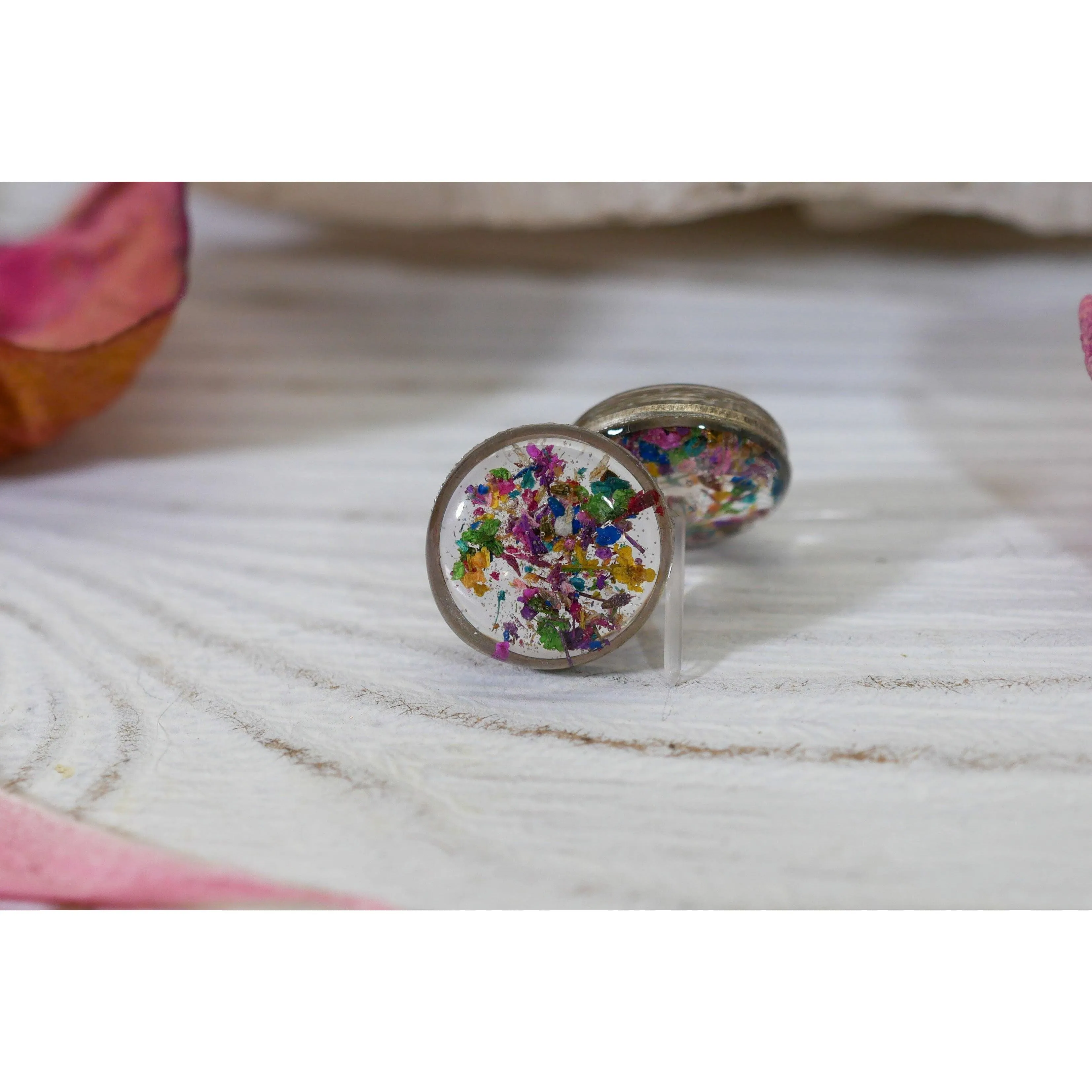Tiny  Flowerfetti  rainbow stud earrings