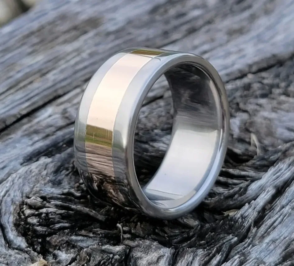 Titanium and copper mens ring