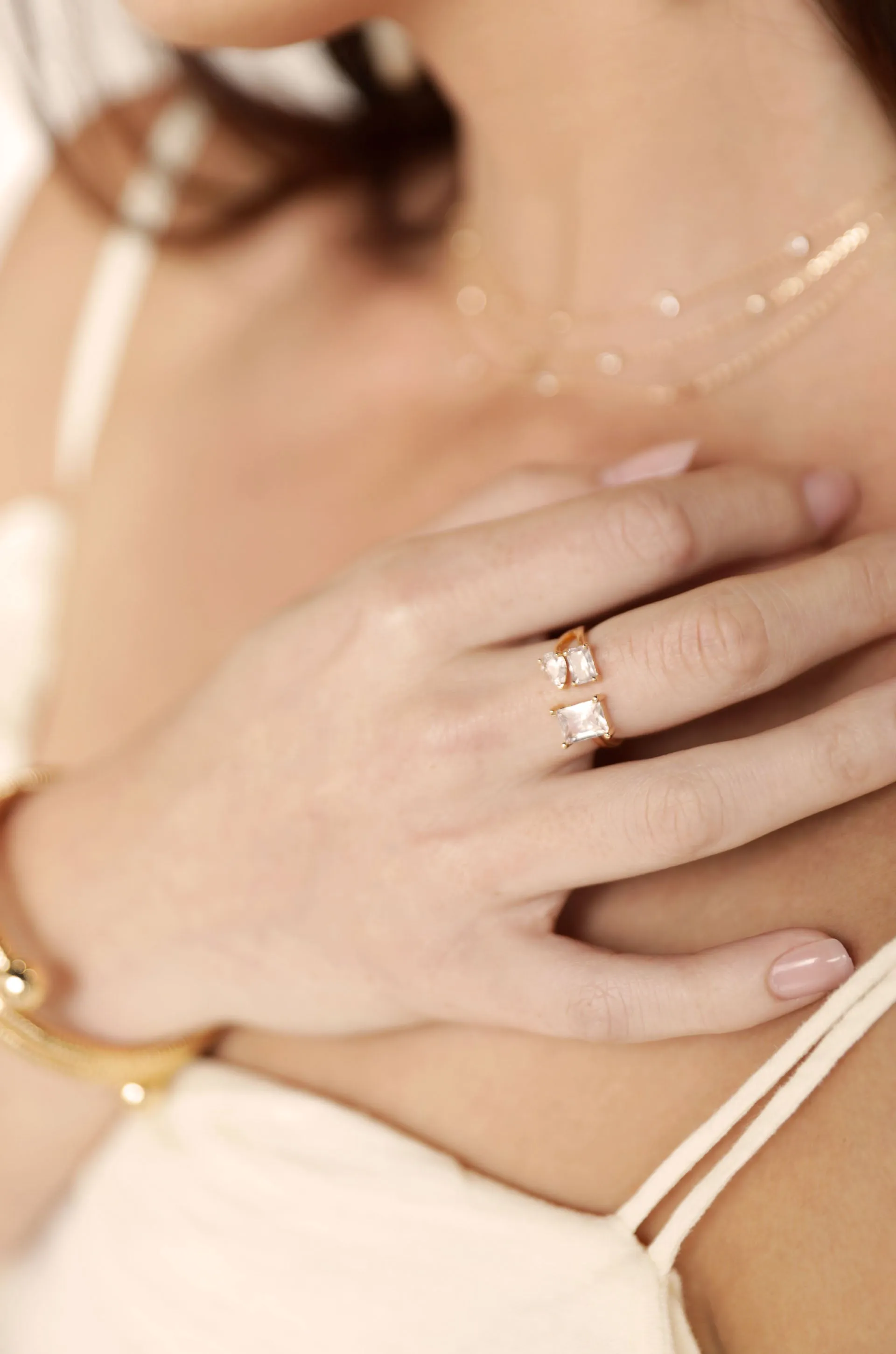 Together Crystal 18k Gold Plated Adjustable Ring