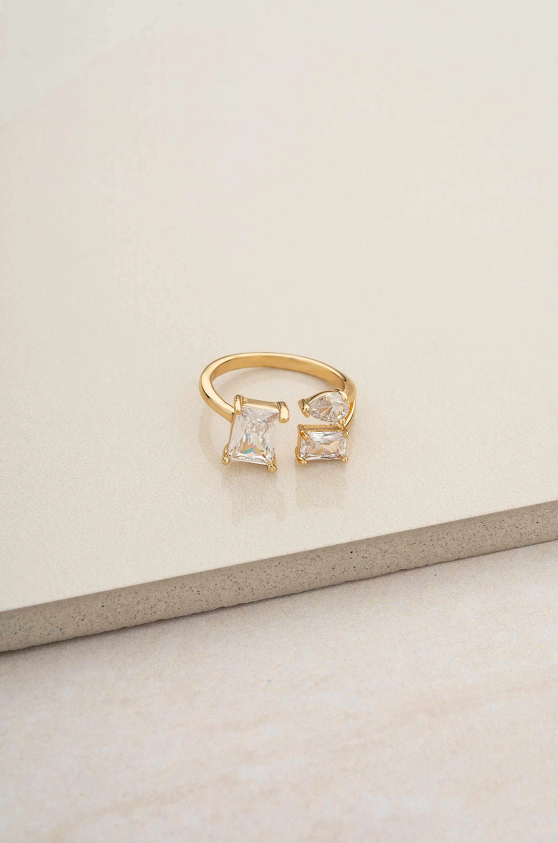 Together Crystal 18k Gold Plated Adjustable Ring