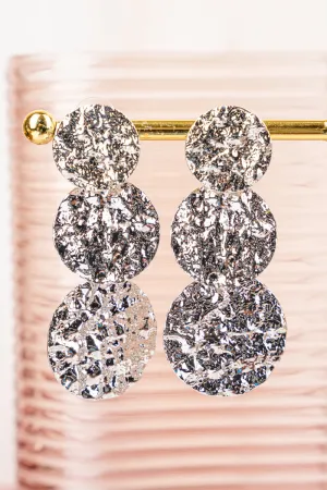 Tori Hammered Silvertone Tiered Earrings