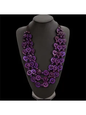 Triple Layered Purple Wooden Bead Necklace