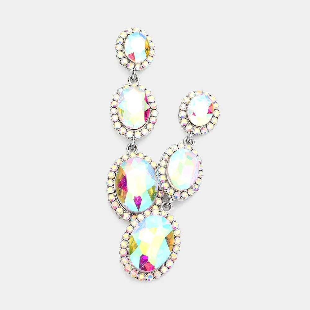 Triple Oval AB Crystal Drop Pageant Earrings | Dangle Earrings |  564867