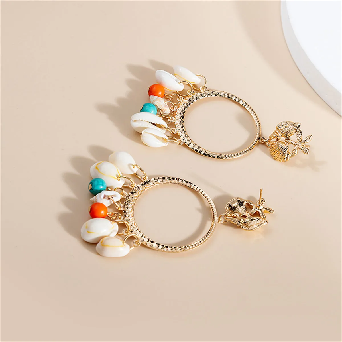Turquoise & Shell 18K Gold-Plated Circle Conch Drop Earrings