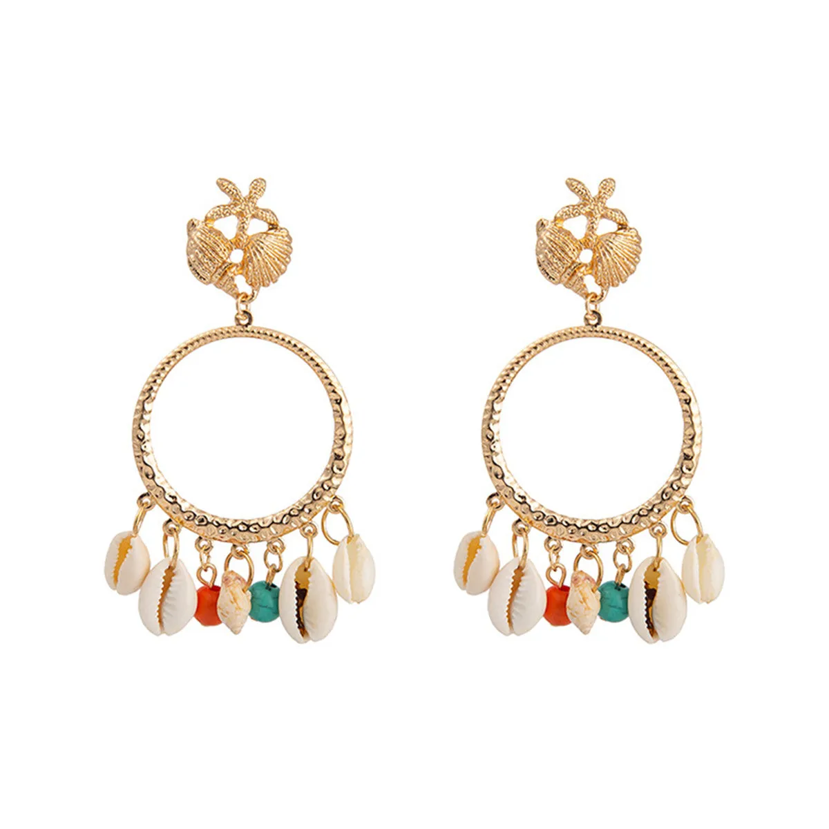 Turquoise & Shell 18K Gold-Plated Circle Conch Drop Earrings