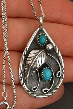 Turquoise Metal Feather Necklace