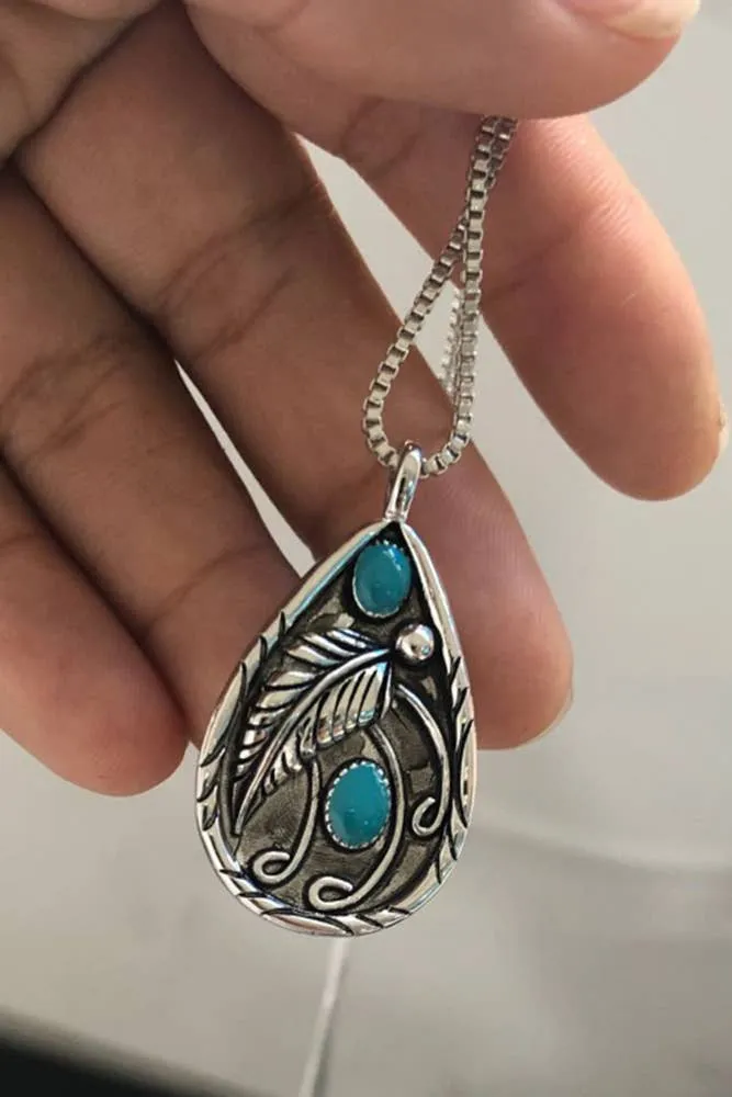 Turquoise Metal Feather Necklace