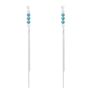 Turquoise Swarovski Crystal Thread Earrings in Sterling Silver