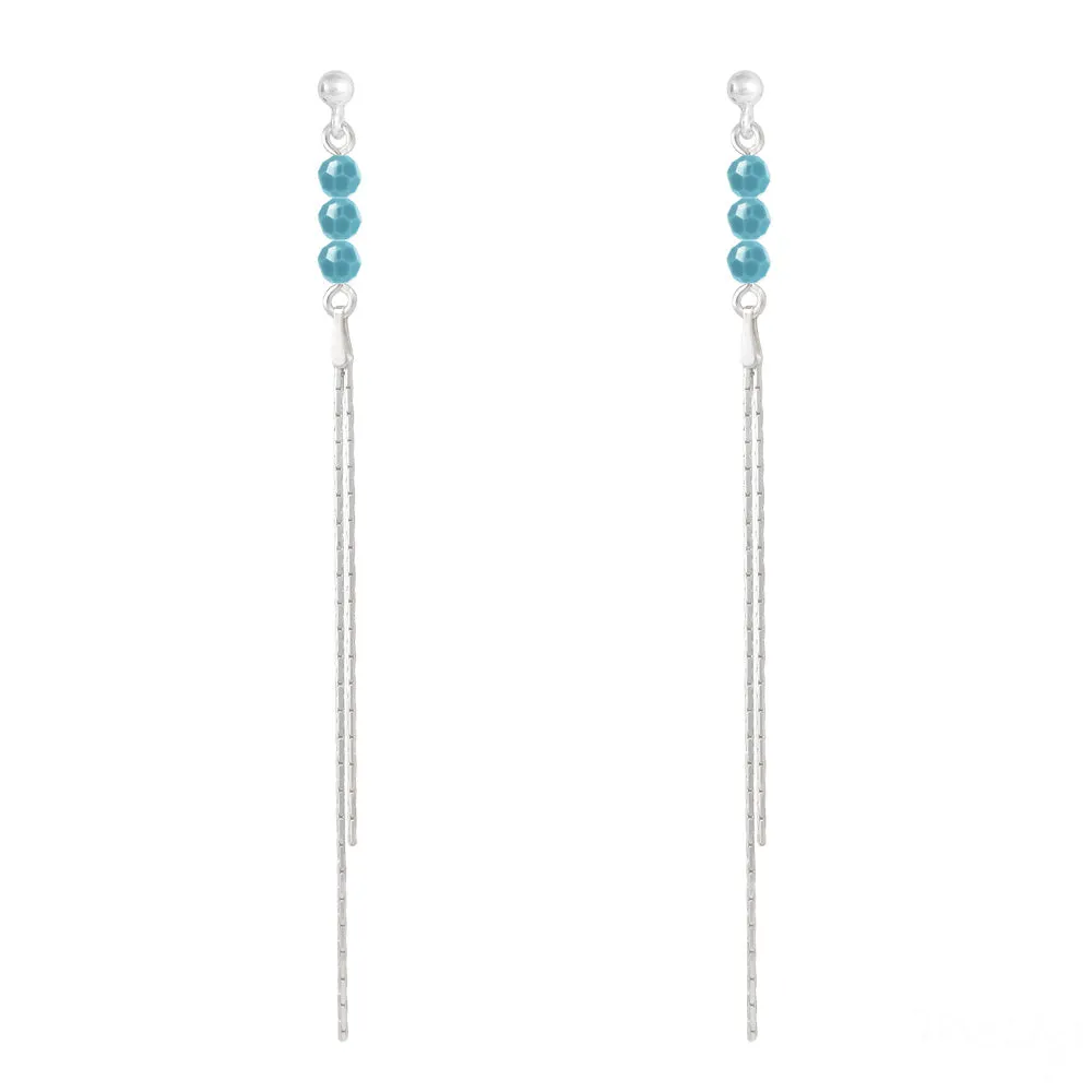 Turquoise Swarovski Crystal Thread Earrings in Sterling Silver