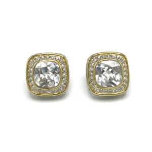 TWO TONE SQUARE CLEAR CRYSTAL AND RHINESTONES ENGRAVED EARRINGS #93099ER-CLEAR (FF12)