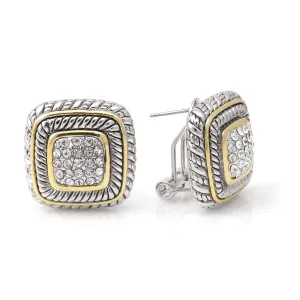 TWO TONE SQUARE CRYSTAL PAVE POST EARRINGS #83015ER (FE12