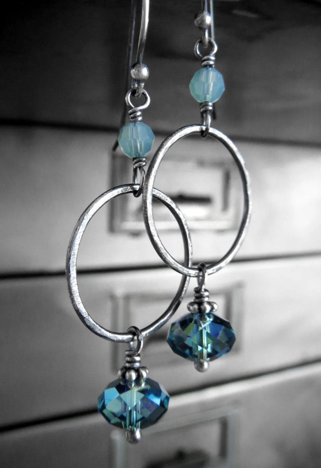 UNION - Aqua Crystal Circle Hoop Earrings