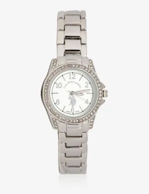 USPA WOMEN'S SILVER TONE & RHINESTONE WATCH