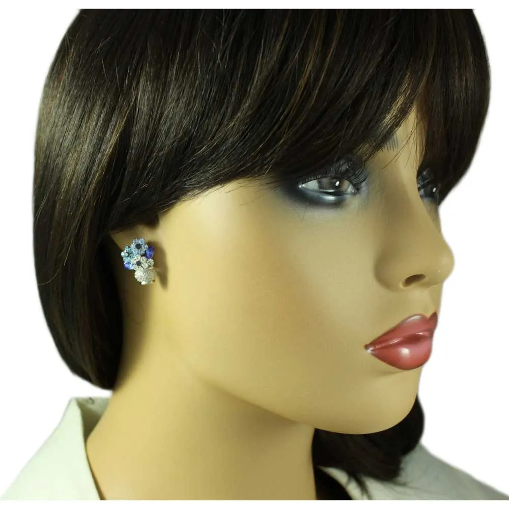 Vase with Blue Crystal Daisies Pierced Earring - REC614A