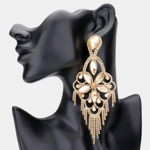 Very Large Light Weight Light Topaz Crystal Flower Fringe Earrings | 540174