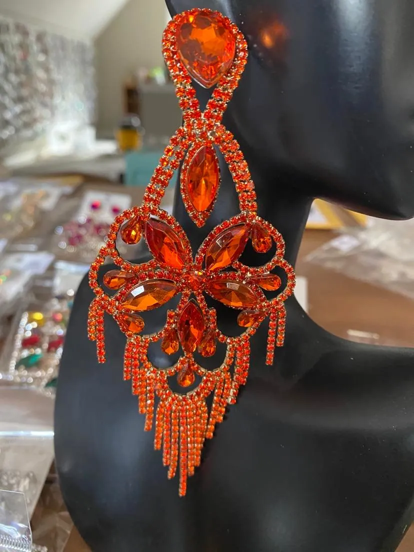 Very Large Light Weight Yellow Crystal Flower Fringe Earrings | 540172