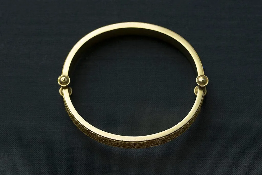 Victorian Etruscan Revival Lapis Cab Bangle