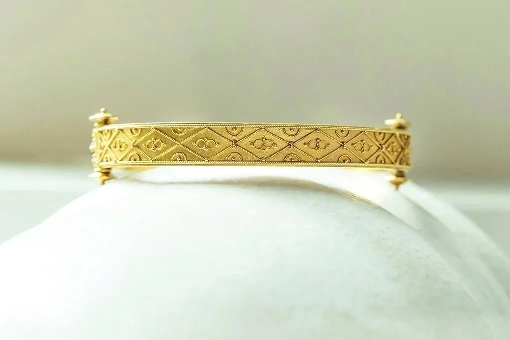 Victorian Etruscan Revival Lapis Cab Bangle