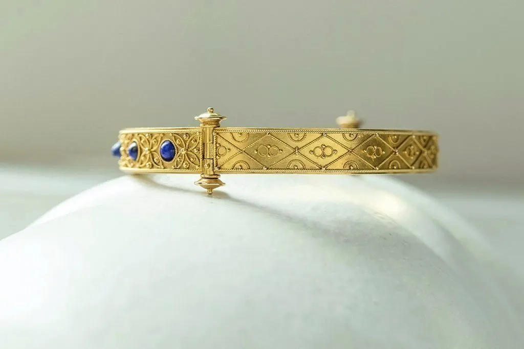 Victorian Etruscan Revival Lapis Cab Bangle