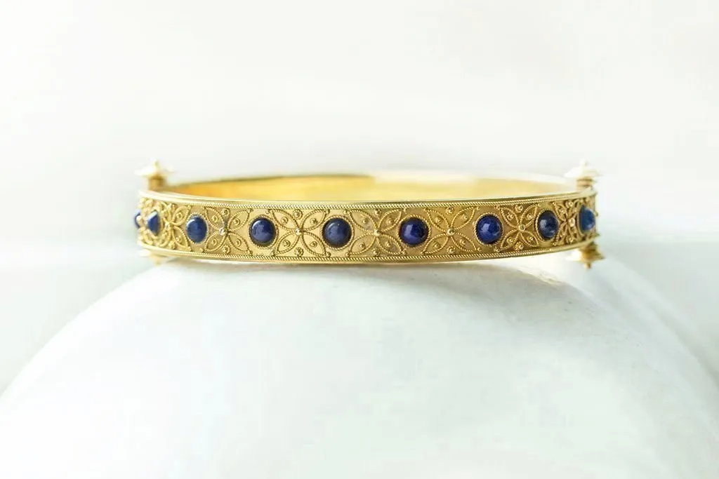 Victorian Etruscan Revival Lapis Cab Bangle