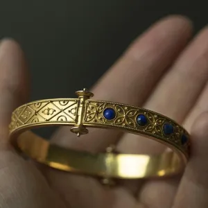 Victorian Etruscan Revival Lapis Cab Bangle