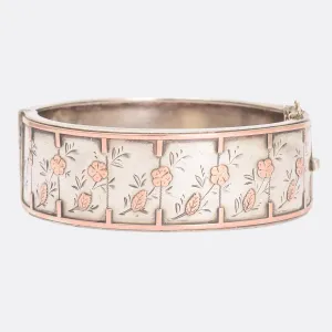 Victorian Silver Cuff Bangle with Rose Gold Inlay