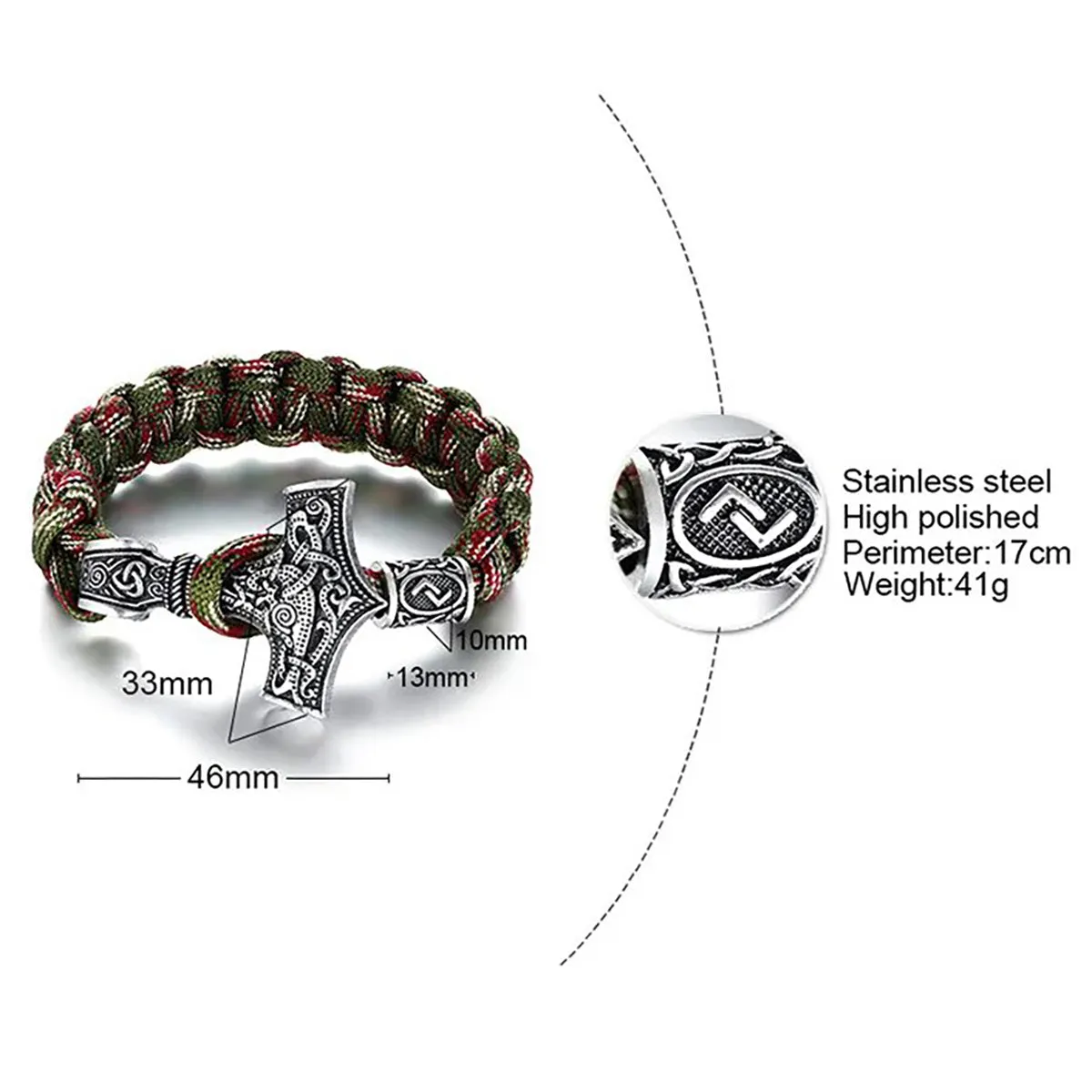 Viking - Men's Vintage Thor Hammer Viking Mjolnir Rope Bracelets, Retro Norse Mythology Runes Amulet Wristband Jewelry