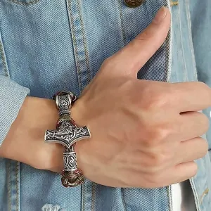 Viking - Men's Vintage Thor Hammer Viking Mjolnir Rope Bracelets, Retro Norse Mythology Runes Amulet Wristband Jewelry