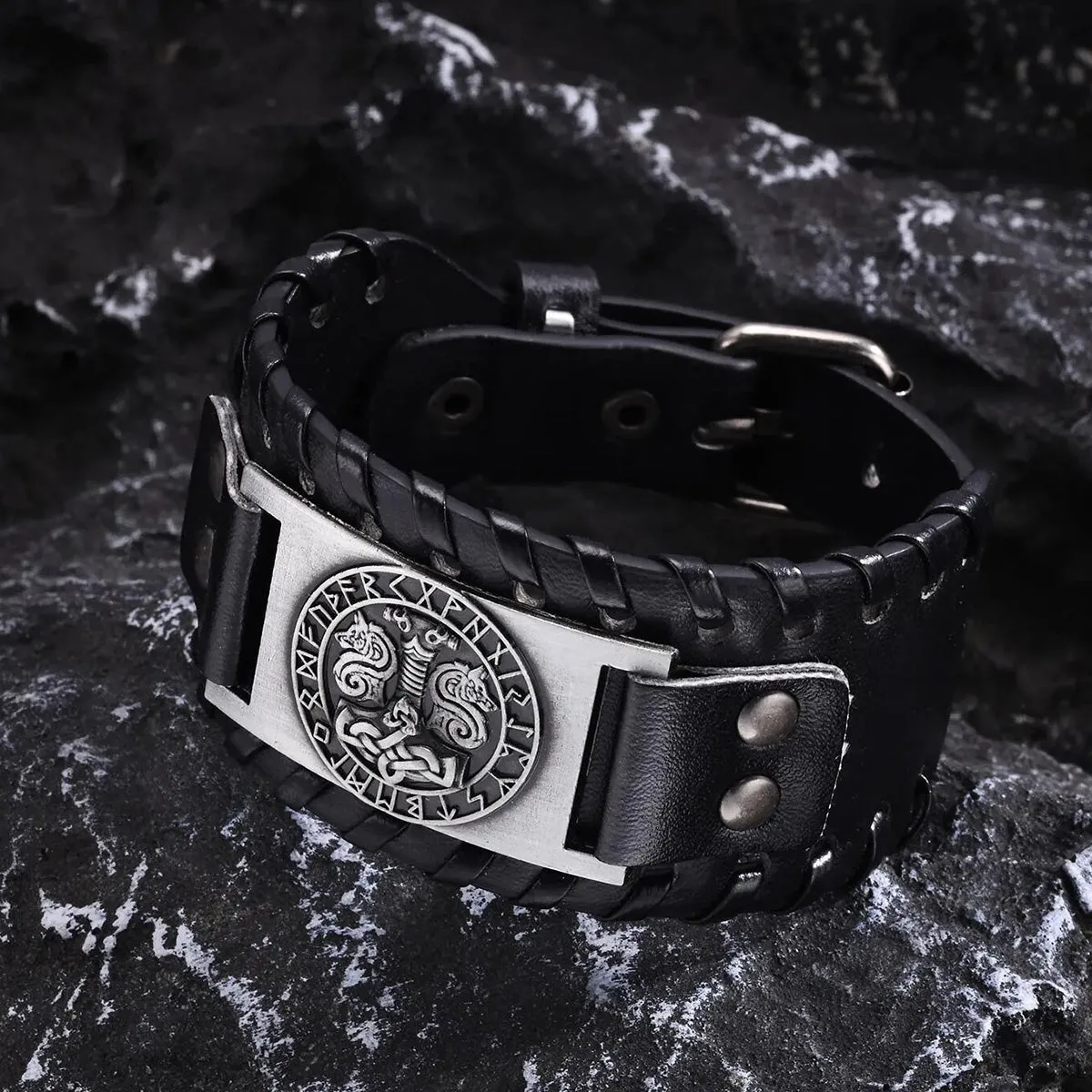 Viking - Rock Norse Viking Bracelets for Men,Thor's Hammer Dragon Compass Charm Leather Rope Wristband
