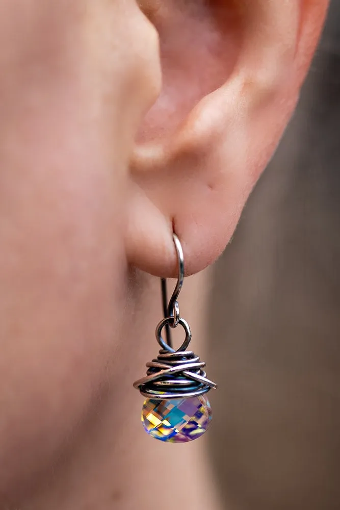 Vintage Aurora Borealis Crystal & Sterling Silver Earrings
