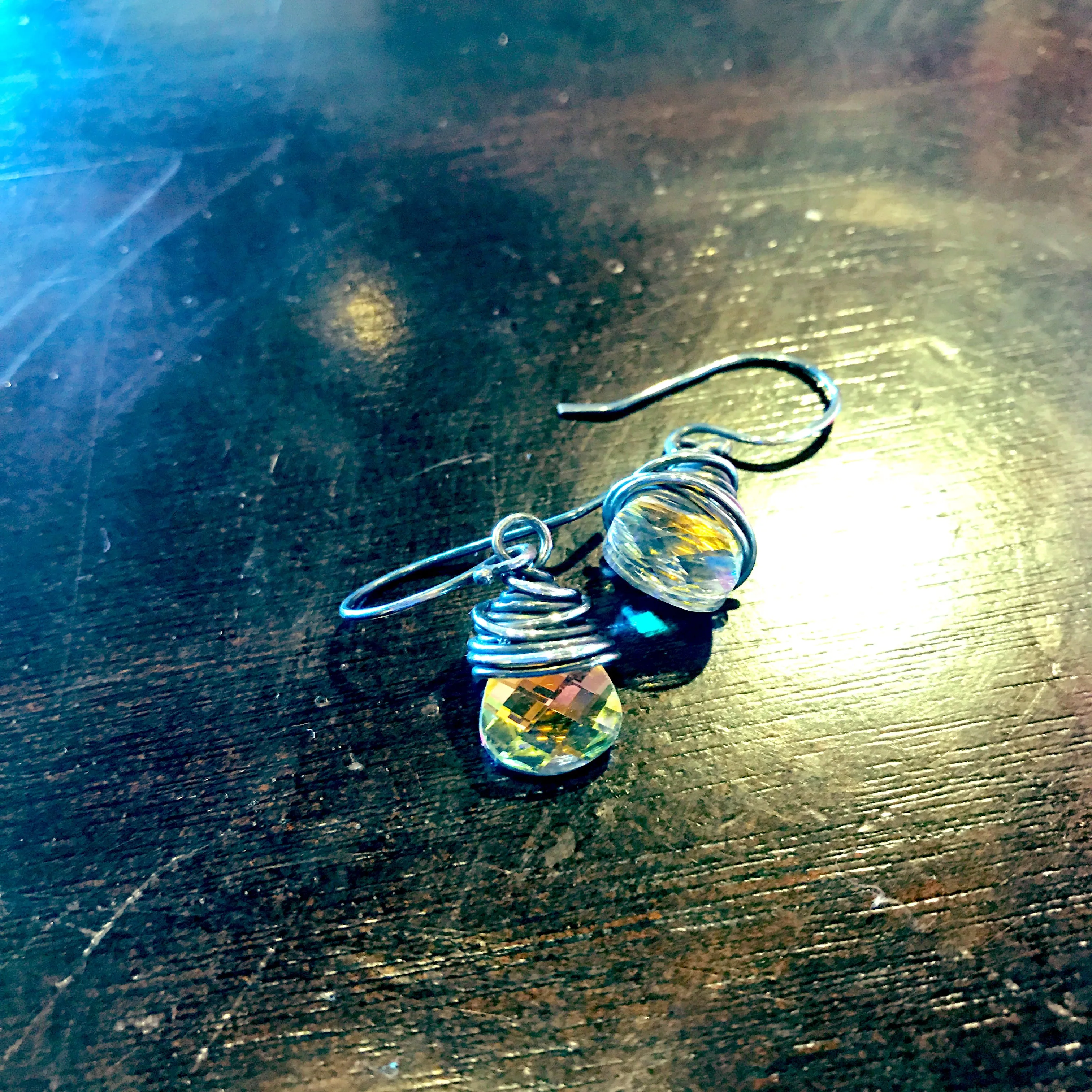 Vintage Aurora Borealis Crystal & Sterling Silver Earrings