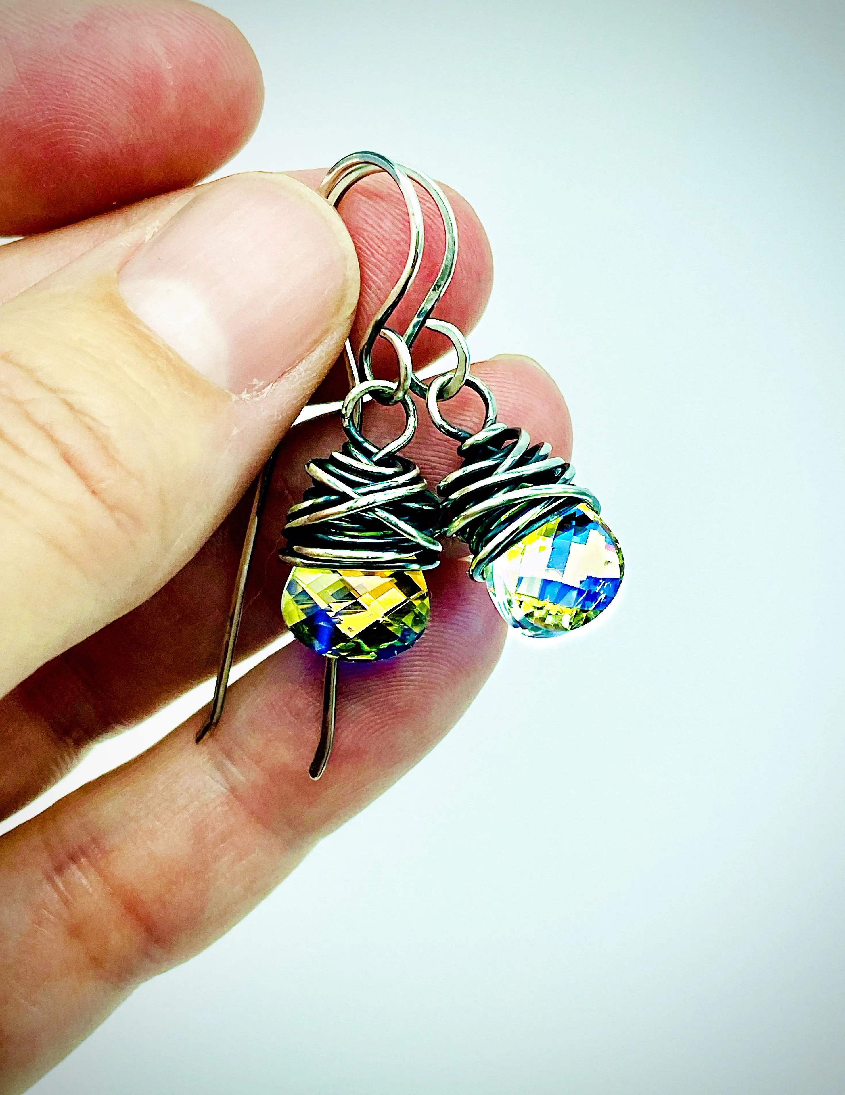 Vintage Aurora Borealis Crystal & Sterling Silver Earrings