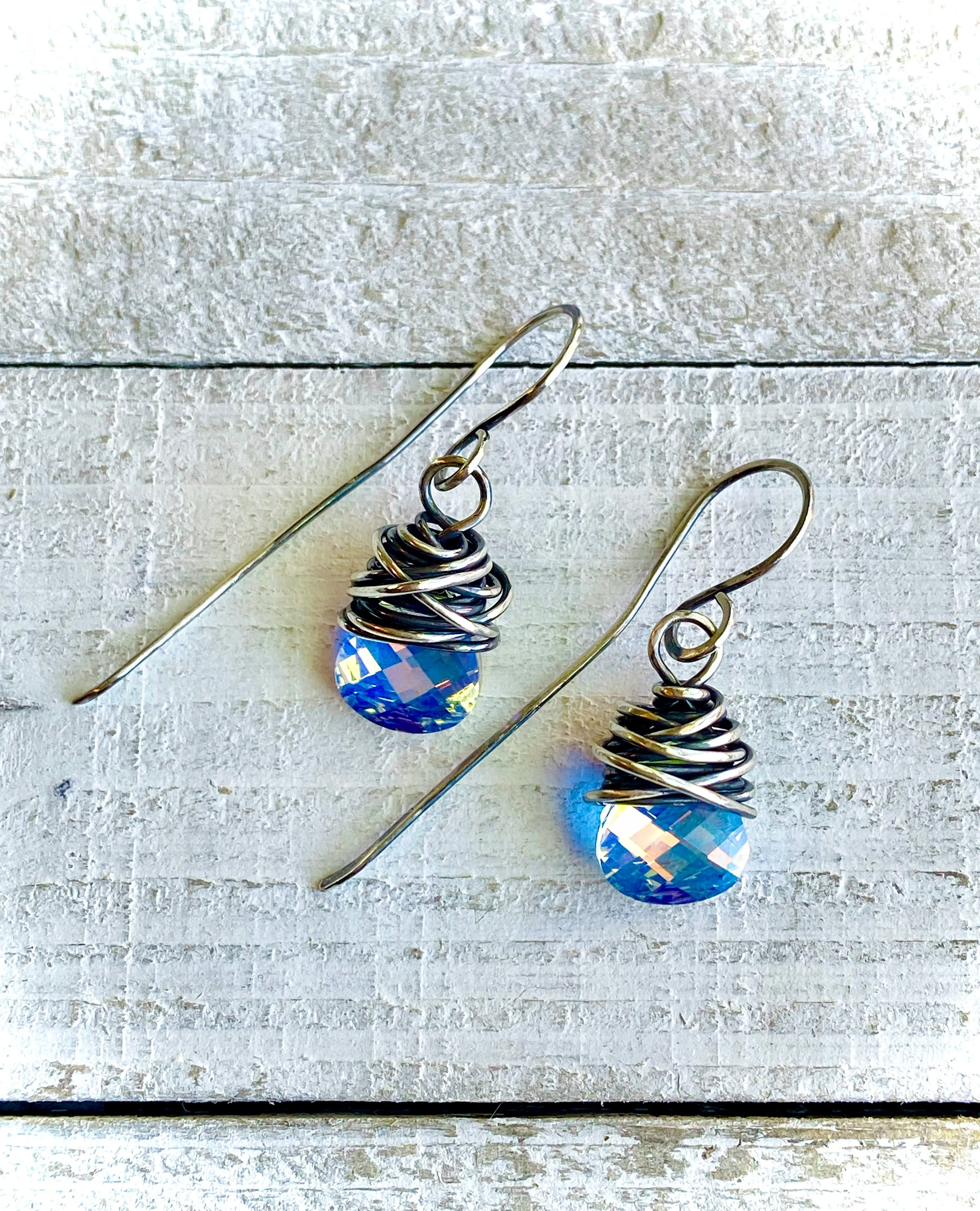 Vintage Aurora Borealis Crystal & Sterling Silver Earrings