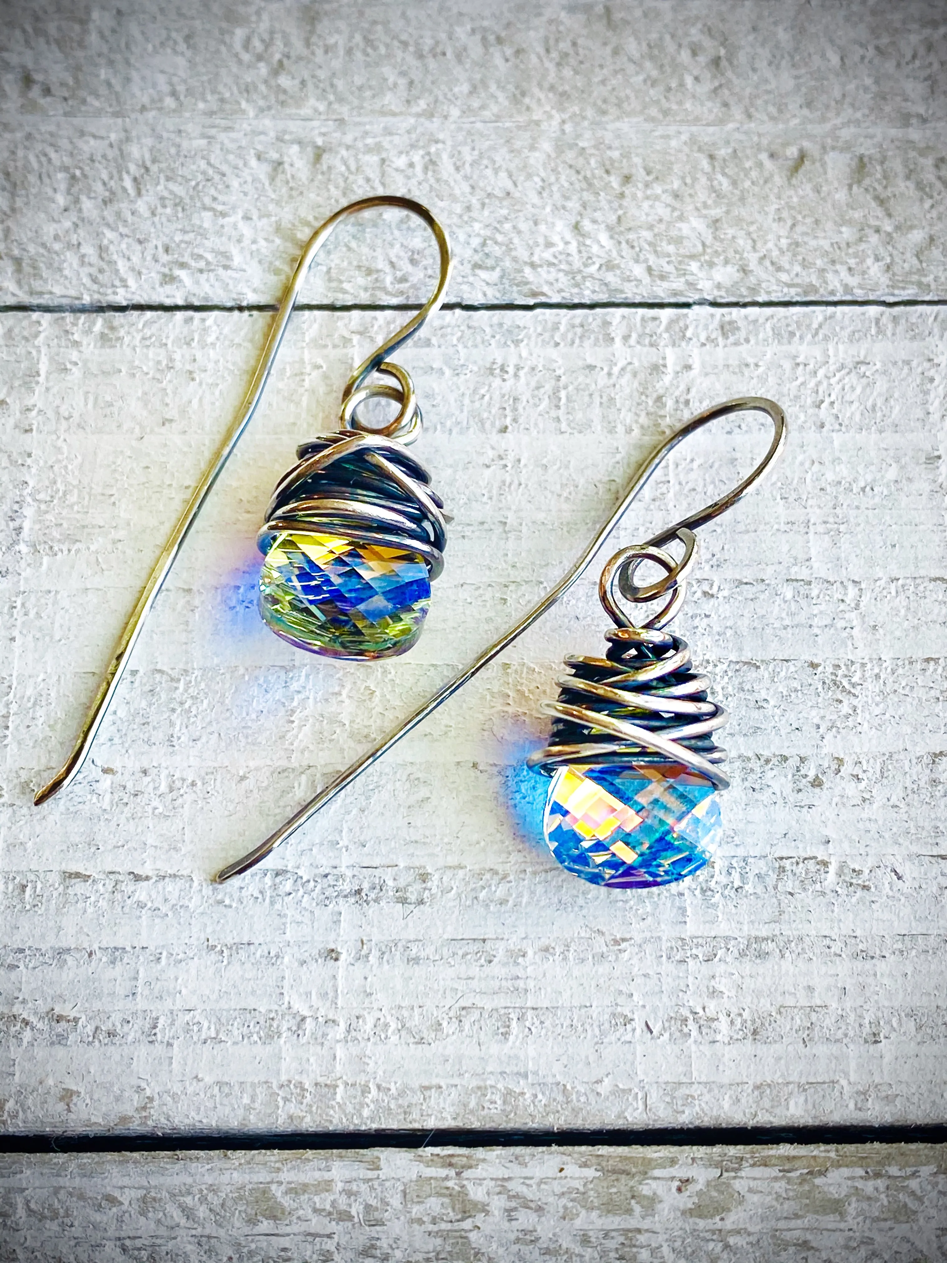 Vintage Aurora Borealis Crystal & Sterling Silver Earrings