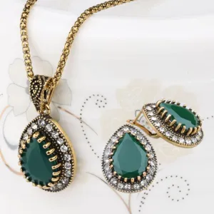 Vintage Black Stone Jewelry Sets Earrings Necklace For Women Jewelry