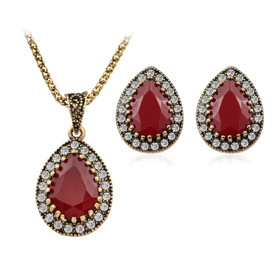 Vintage Black Stone Jewelry Sets Earrings Necklace For Women Jewelry
