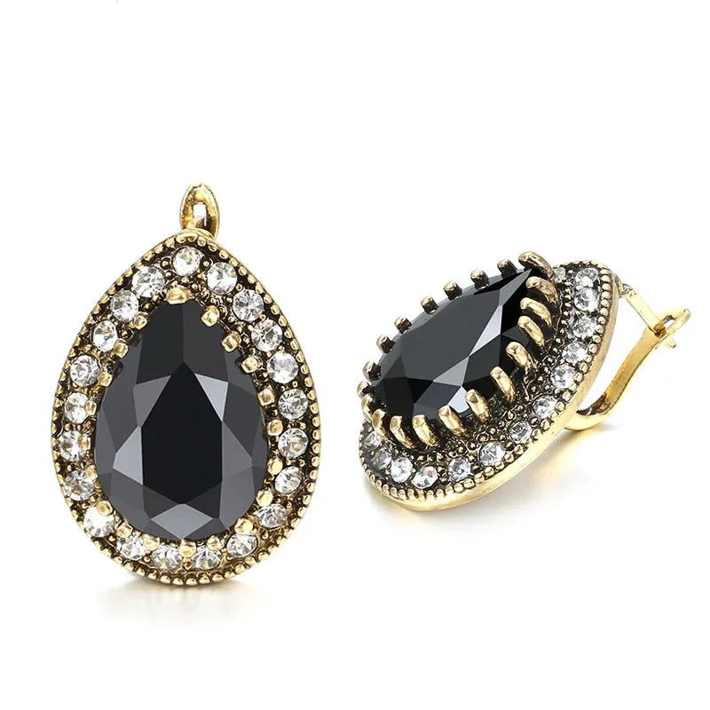 Vintage Black Stone Jewelry Sets Earrings Necklace For Women Jewelry