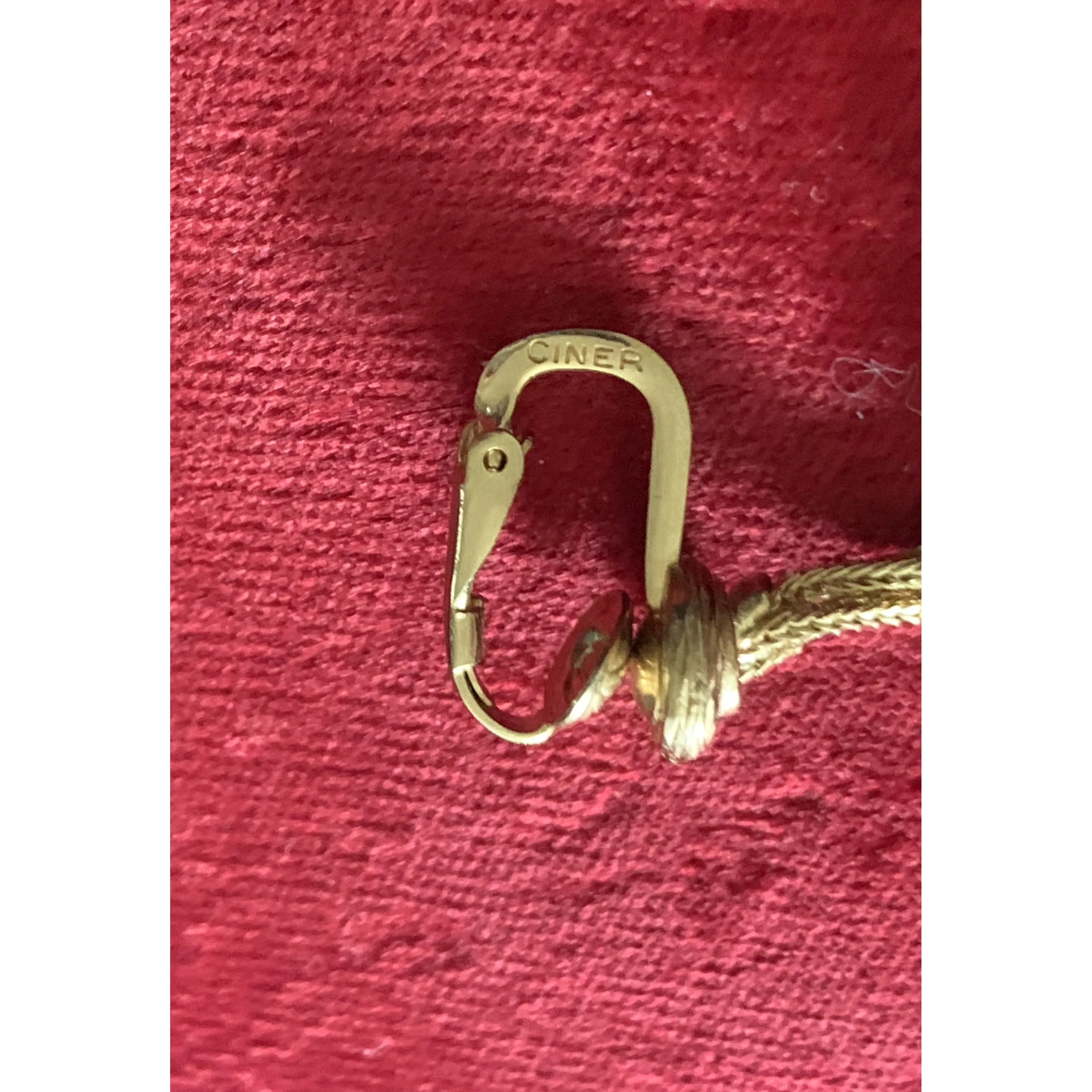 Vintage CINER signed Clip on Earrings Gold Triple Crystal Ball Drop Dangle  1 1/2"