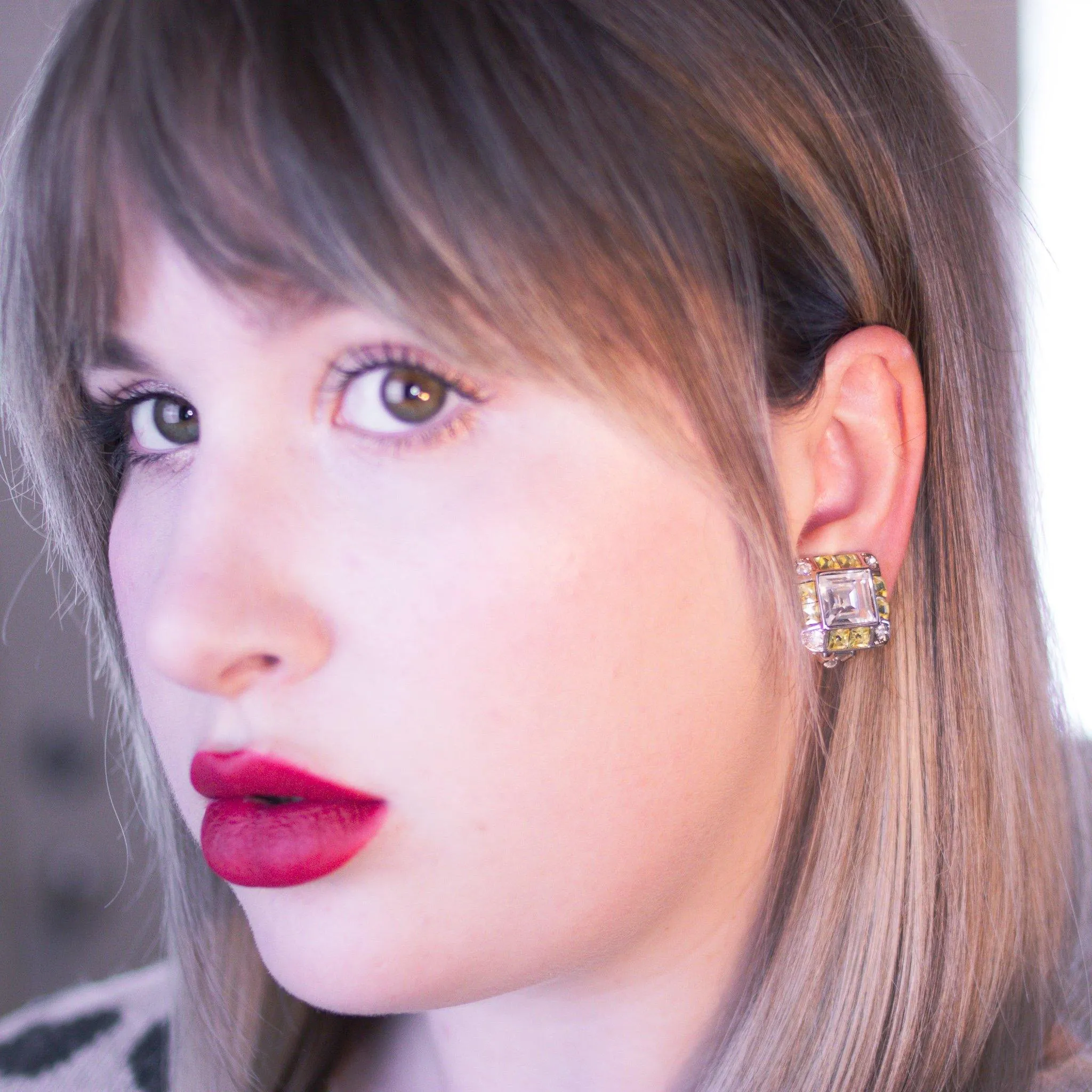 Vintage Joan Rivers Yellow Diamond and Diamante Statement Earrings