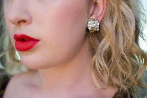 Vintage Joan Rivers Yellow Diamond and Diamante Statement Earrings