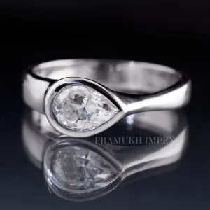 Vintage Moissanite Engagement Ring White Gold Cluster Pear Shape Bezel Engagement Ring Solitaire Diamond wedding For Women anniversary Gift