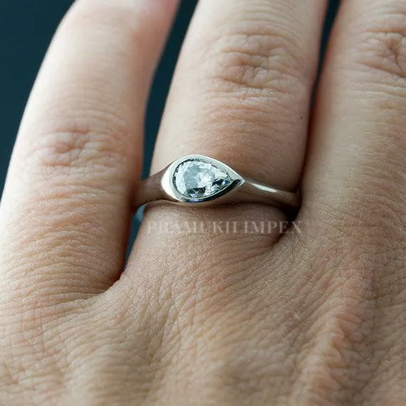 Vintage Moissanite Engagement Ring White Gold Cluster Pear Shape Bezel Engagement Ring Solitaire Diamond wedding For Women anniversary Gift