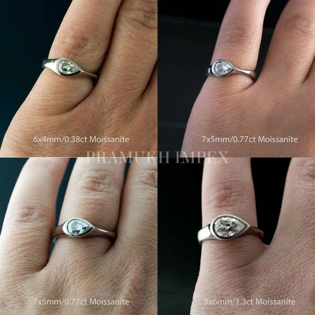 Vintage Moissanite Engagement Ring White Gold Cluster Pear Shape Bezel Engagement Ring Solitaire Diamond wedding For Women anniversary Gift