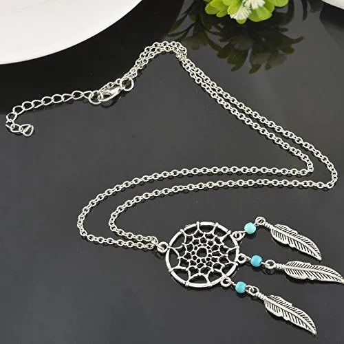 Vintage Necklace Link Cable Chain Silver Tone Dreamcatcher Feather Pendant 52.0cm(20 4/8") long