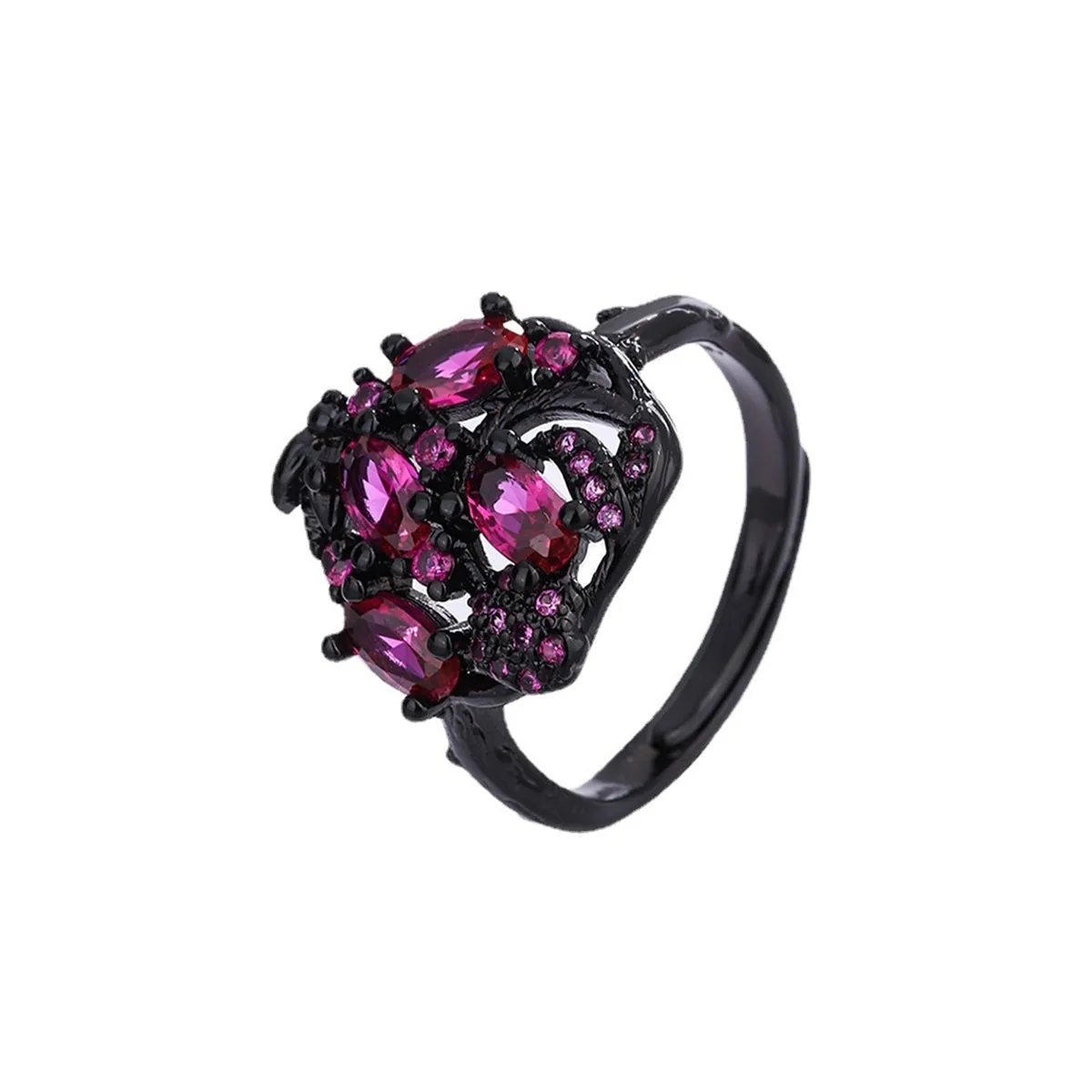 Violet Crystal & Violet Cubic Zirconia Cluster Adjustable Ring