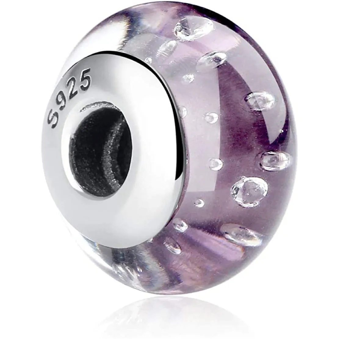 Violet Purple Plum Bubbles Murano Glass Bead Charm