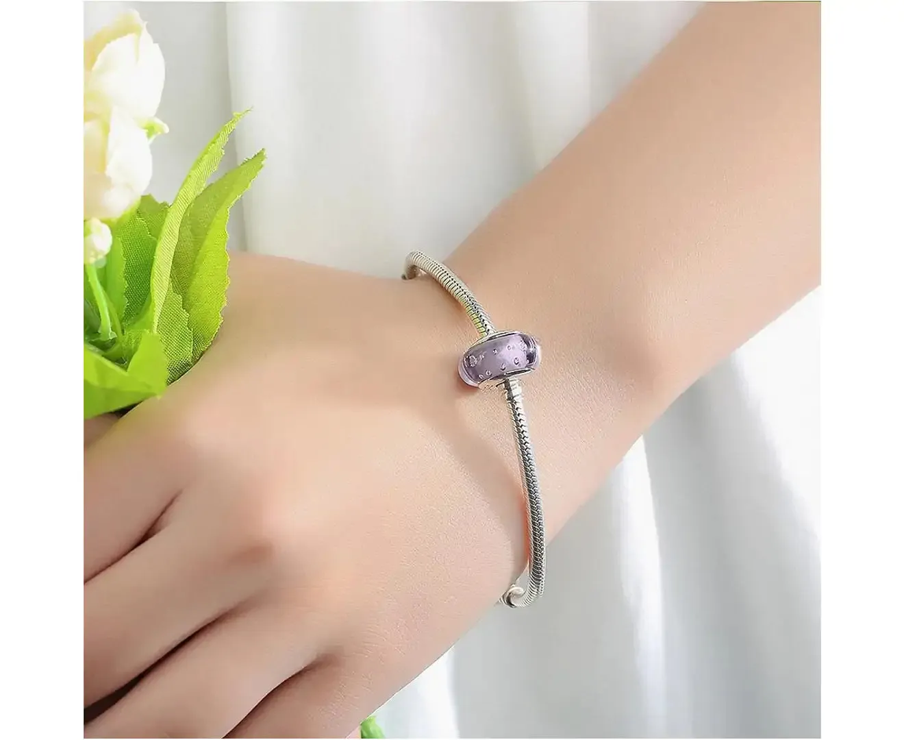 Violet Purple Plum Bubbles Murano Glass Bead Charm