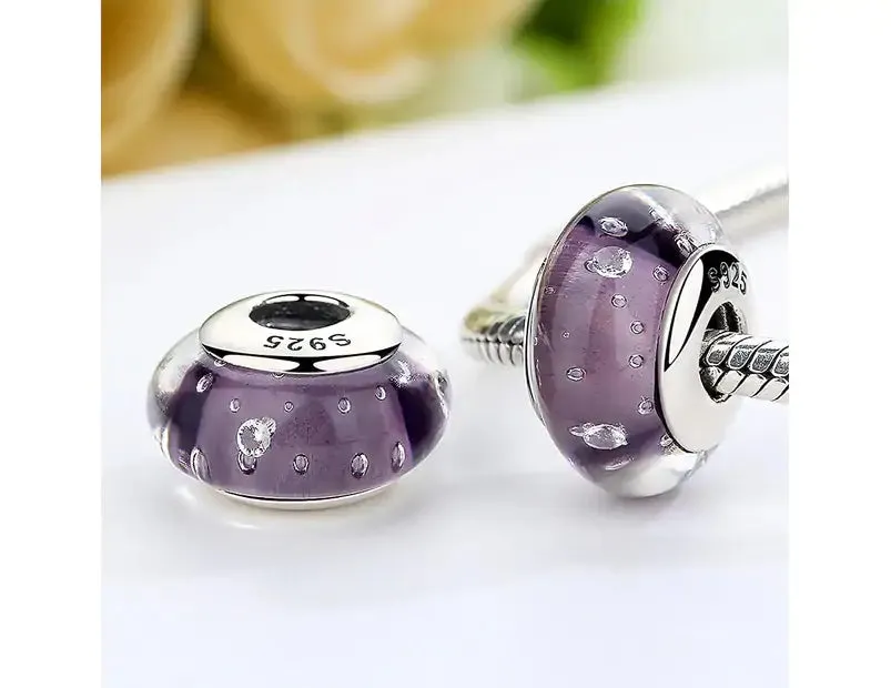 Violet Purple Plum Bubbles Murano Glass Bead Charm