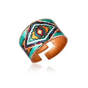 western green and brown aztec style adjustable ring